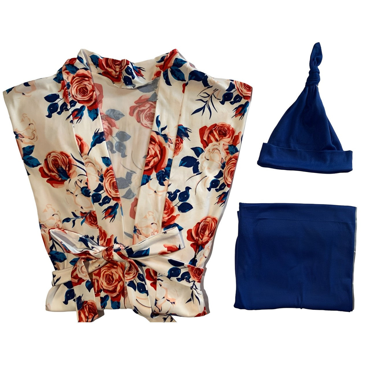 SET FLORAL ROJO Y AZUL REY