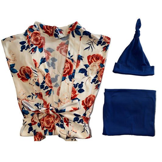 SET FLORAL ROJO Y AZUL REY